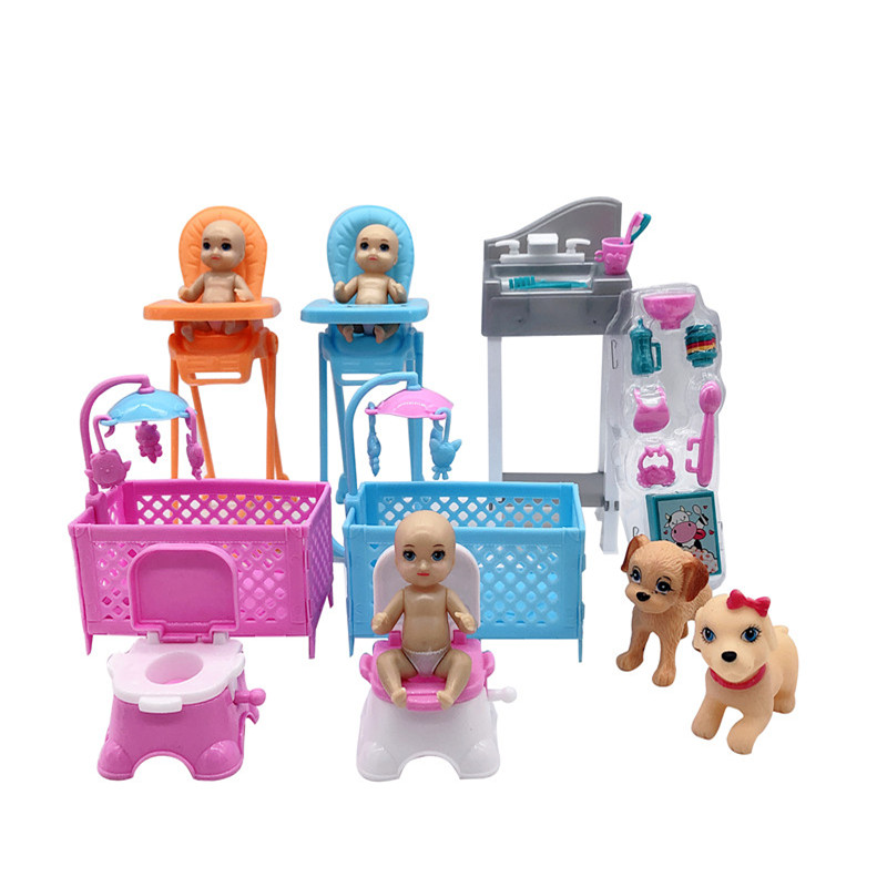 2020 최신 패션 바비 액세서리 어린이 침대 + 화장실 + 침실 + 놀이 공원 조합 플라스틱 어린이 대화 형 장난감